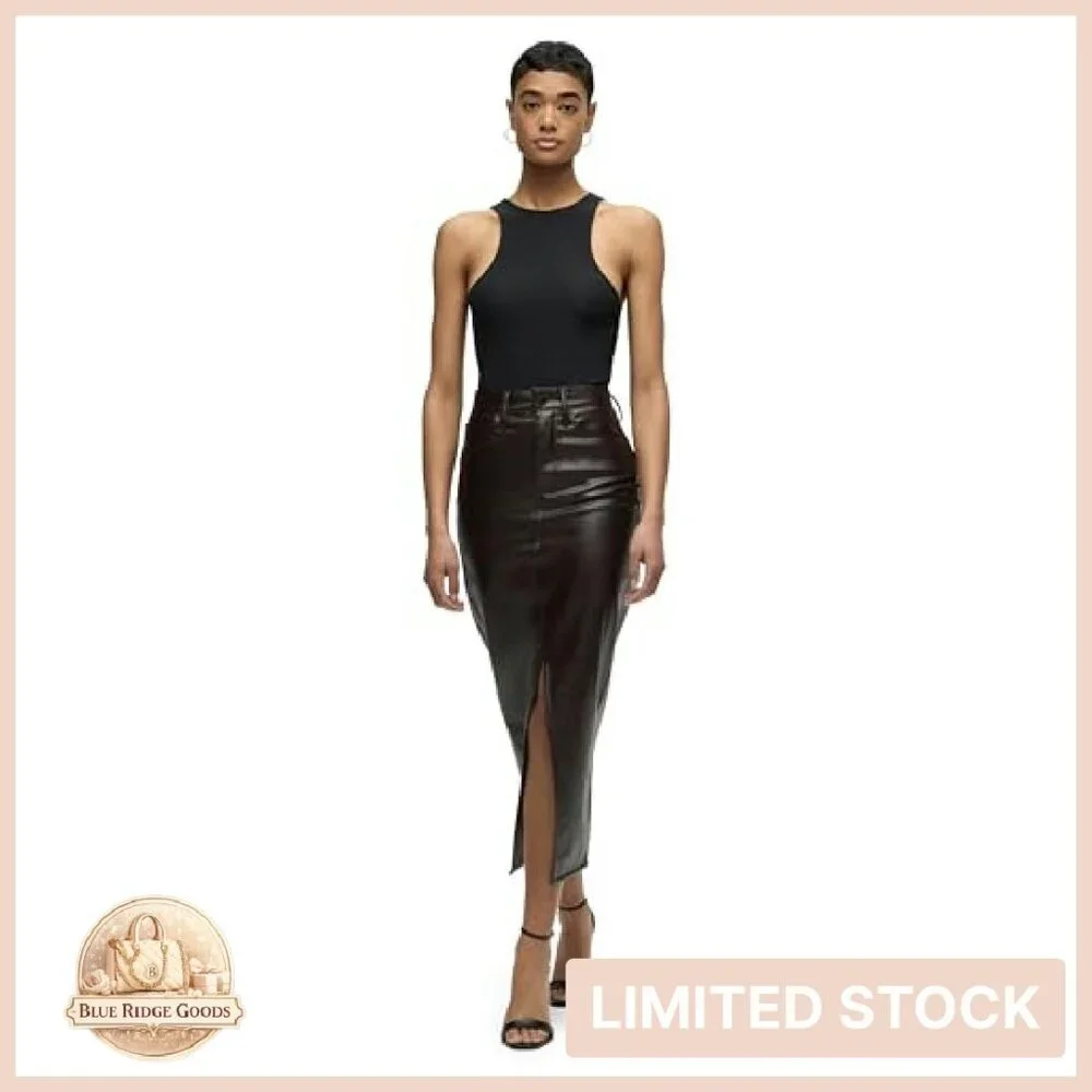 Reconstructed Midi Skirt High Rise Vegan Leather Chic Minimal Elegant